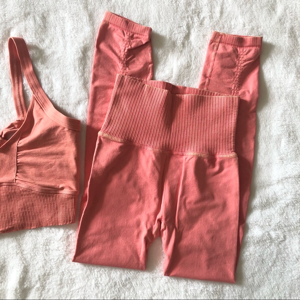 Free People Pink Scoop Neck Good Karma Bra and High Rise Leggings Set - Picture 3 of 9